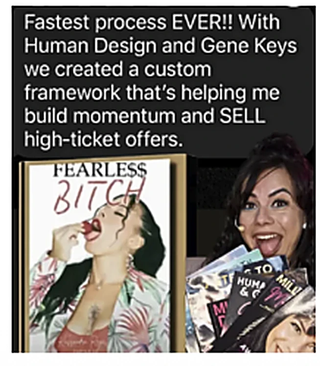 Client with her book and her original testimonial