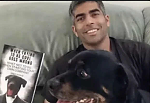 Client with his dog and his book